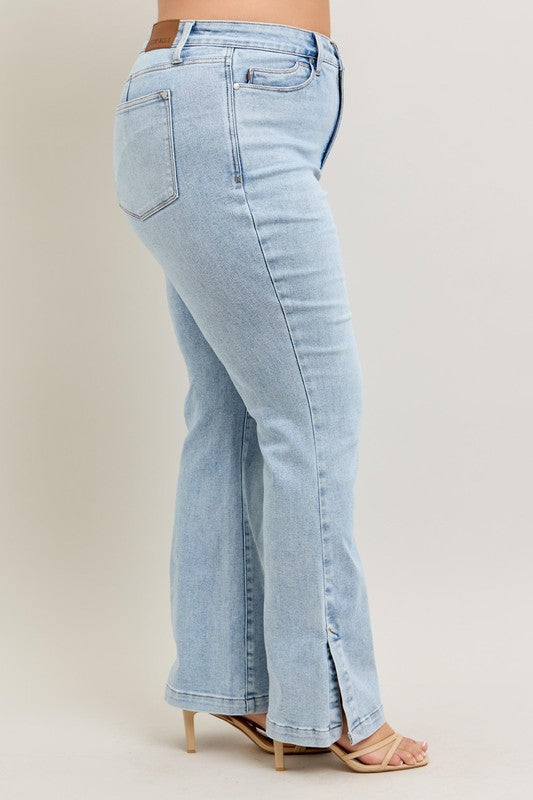 Judy Blue Full Size Tummy Control Vintage Wash Side Slit Slim Boot Jeans Plus Size Light / 14W Light / 16W Light / 18W Light / 14W-Light / 16W-Light / 18W-Light / 20W-Light / 22W-Light / 24W-Light / 0(24)-Light / 1(25)-Light / 3(26)-Light / 5(27)-Light / 7(28)-Light / 9(29)-Light / 11(30)-Light / 13(31)-Light / 15(32)-