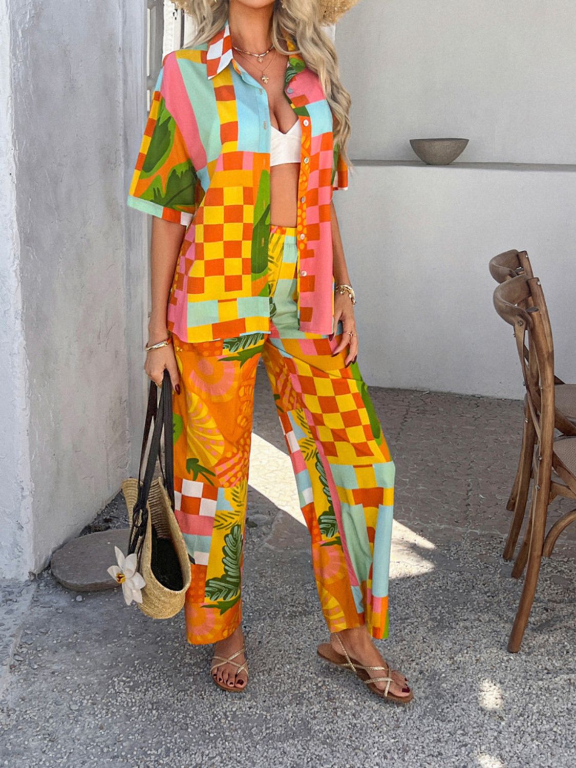 Devine Printed Button Down Shirt and Pants Set Tangerine / M Tangerine / L Tangerine / XL Tangerine / M-Tangerine / L-Tangerine / XL-Strawberry / S-Dust Storm / S-Dust Storm / M-Dust Storm / L-Dust Storm / XL-Multicolor / S-Multicolor / M-Multicolor / L-Multicolor / XL-Strawberry / M-Strawberry / L-Strawberry / XL-White / S-White / M-White / L-White / XL-Tangerine / S-