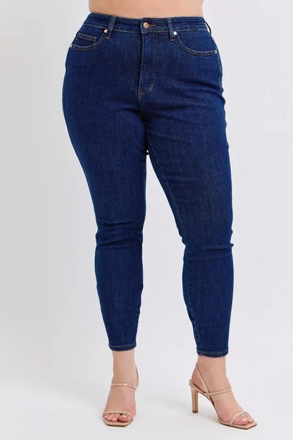Judy Blue Full Size Midi Rise Tummy Control Classic Skinny Jeans Plus Size DK / 1(25) DK / 24W DK / 3(26) DK / 1(25)-DK / 24W-DK / 3(26)-DK / 5(27)-DK / 7(28)-DK / 9(29)-DK / 11(30)-DK / 13(31)-DK / 15(32)-DK / 14W-DK / 16W-DK / 18W-DK / 20W-DK / 22W-DK / 0(24)-