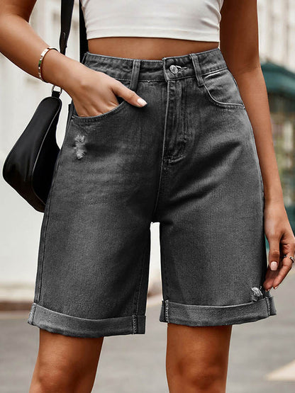 Chic High-Waisted Loose Jean Shorts with Buttoned Pockets GRAY / S GRAY / M GRAY / L GRAY / S-GRAY / M-GRAY / L-GRAY / XL-GRAY / 2XL-DEEP BLUE / S-DEEP BLUE / M-DEEP BLUE / L-DEEP BLUE / XL-DEEP BLUE / 2XL-LIGHT BLUE / S-LIGHT BLUE / M-LIGHT BLUE / L-LIGHT BLUE / XL-LIGHT BLUE / 2XL-