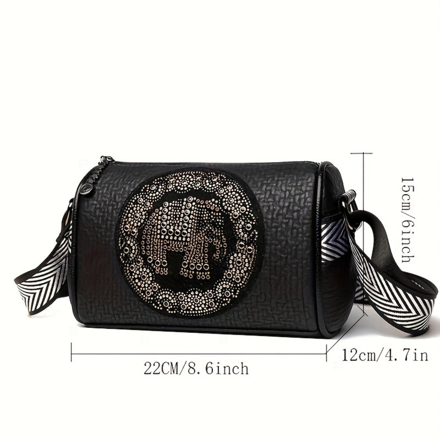 Circle Design Boston Bag, Fashion Shoulder Crossbody Bag Women, Versatile Soft PU Leather Wide Strap