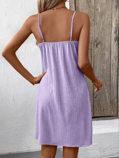 Ivy Lane Textured V-Neck Sleeveless Mini Cami Dress Light Blue / M Camel / 2XL Lavender / 2XL Light Blue / M-Camel / 2XL-Lavender / 2XL-Light Blue / S-Light Blue / L-Light Blue / 2XL-Camel / S-Camel / XL-Lavender / L-Lavender / M-Camel / L-Lavender / XL-Camel / M-Lavender / S-Light Blue / XL-