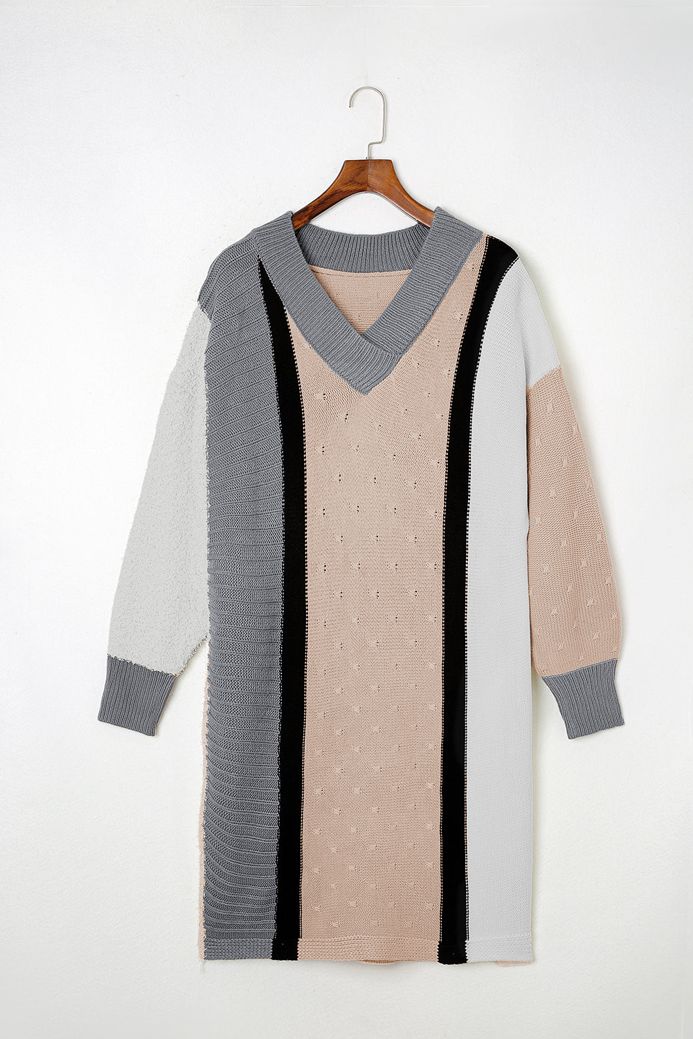 Apricot Mixed Boucl Color Block Plus Size Sweater Dress