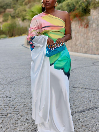 Boho-Chic Asymmetric Floral One-Shoulder Maxi Dress – Effortless Elegance for Every Occasion! WHITE / S WHITE / M WHITE / L WHITE / S-WHITE / M-WHITE / L-WHITE / XL-WHITE / 2XL-