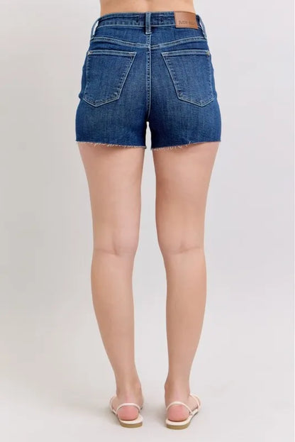 Judy Blue High Waist Criss-Cross Waistband Denim Shorts DK / M DK / S DK / L DK / M-DK / S-DK / L-DK / 1XL-DK / 3XL-DK / 2XL-