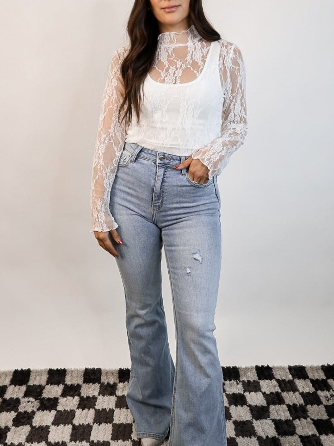 Lace Mock Neck Long Sleeve Top Light Gray / XL White / L Light Gray / M Light Gray / XL-White / L-Light Gray / M-Black / S-Black / M-Black / L-White / XL-Tan / XL-Light Gray / L-Light Gray / S-Tan / S-White / M-Tan / L-Black / XL-White / S-Tan / M-