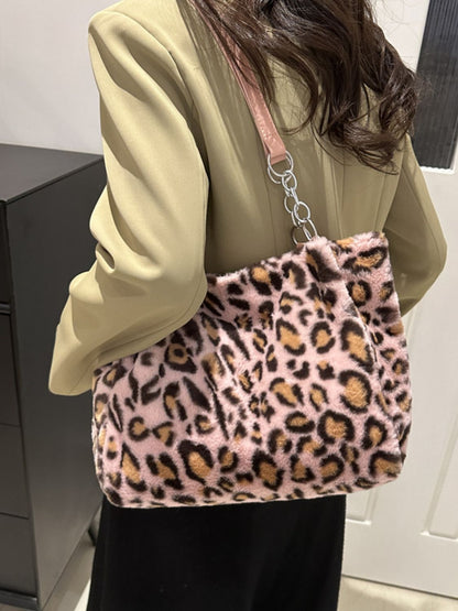 Faux Fur Leopard Shoulder Bag Brown / One Size Beige / One Size 