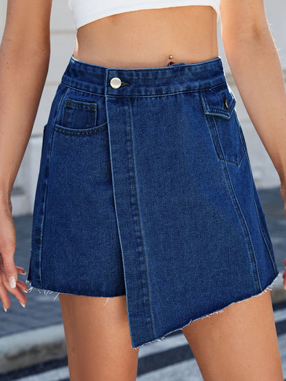 Frayed Hem Asymmetrical Denim Skort Medium / M Dark / M Dark / XL Medium / M-Dark / M-Dark / XL-Dark / S-Medium / L-Medium / XXL-Medium / S-Medium / XL-Dark / XXL-Dark / L-