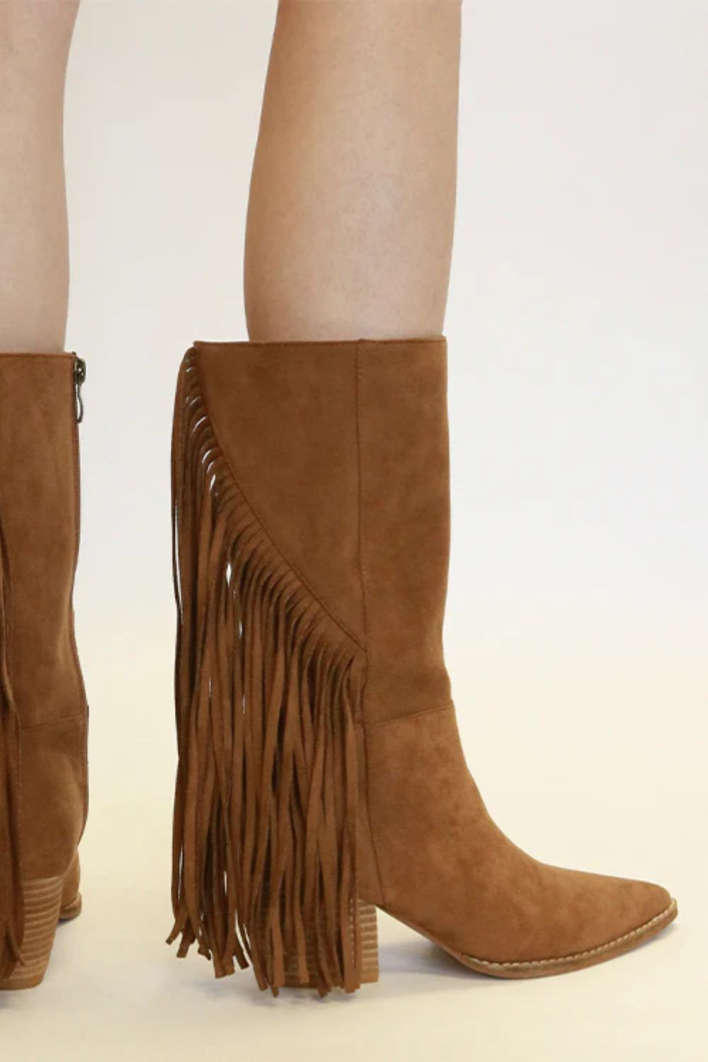 Beast Fashion Suede Fringe Point Toe Boots Coffee / 6 Coffee / 6.5 