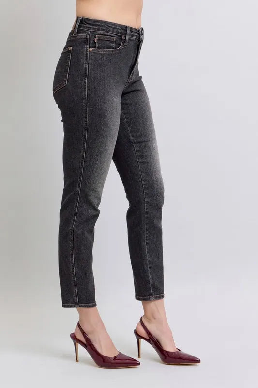 Judy Blue Full Size Midi Rise Tummy Control Slim Jeans Plus Size BK / 24W BK / 0(24) BK / 1(25) BK / 24W-BK / 0(24)-BK / 1(25)-BK / 3(26)-BK / 5(27)-BK / 7(28)-BK / 9(29)-BK / 11(30)-BK / 13(31)-BK / 15(32)-BK / 14W-BK / 16W-BK / 18W-BK / 20W-BK / 22W-