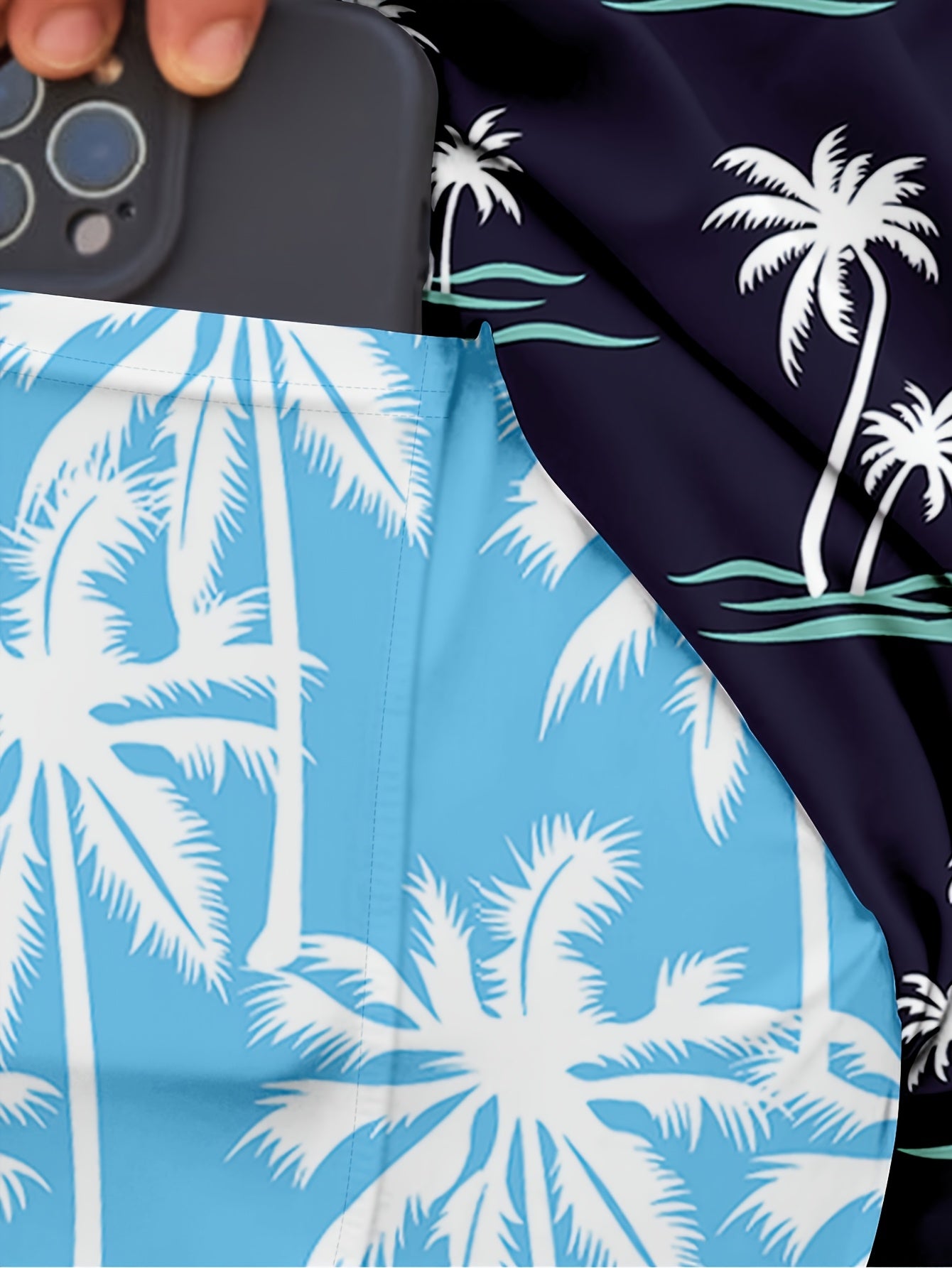 Men'S Summer 2-in-1 Compression Quick-drying Swim Trunks Beach Coconut Tree Print Loose Swim Shorts | Black Lined Blue Lined Side Pockets | Swim Training, Vacation, Casual Stretch, Breathable Beach Pants