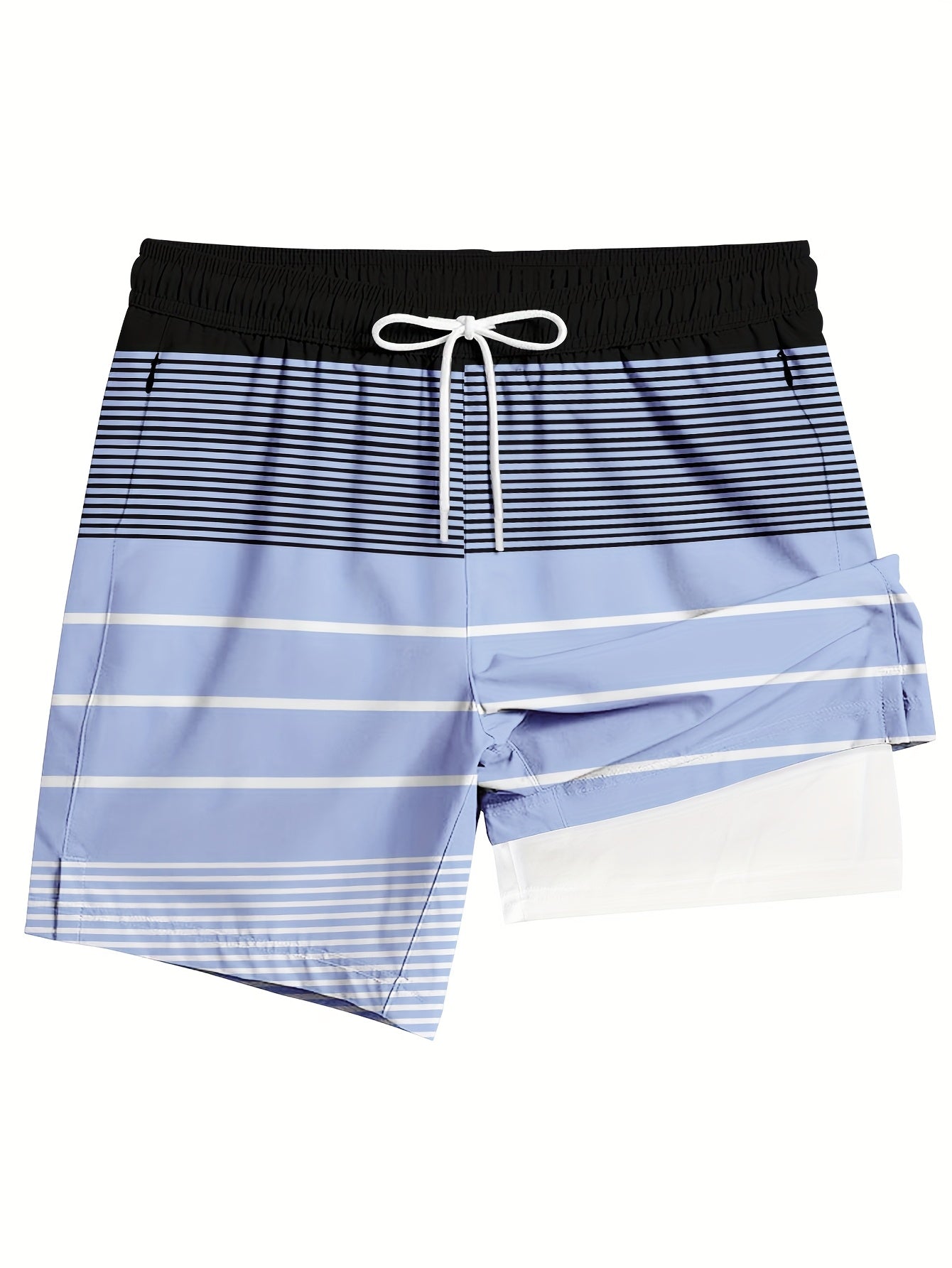 3pcs Men's Breathable -Blend Casual Shorts with Zipper Closure & Elastic Waistband - Digital Print Striped