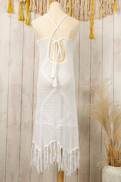 Chic Crisscross Knot Back Tasseled Beach Dress – Perfect for Sun-Kissed Days!