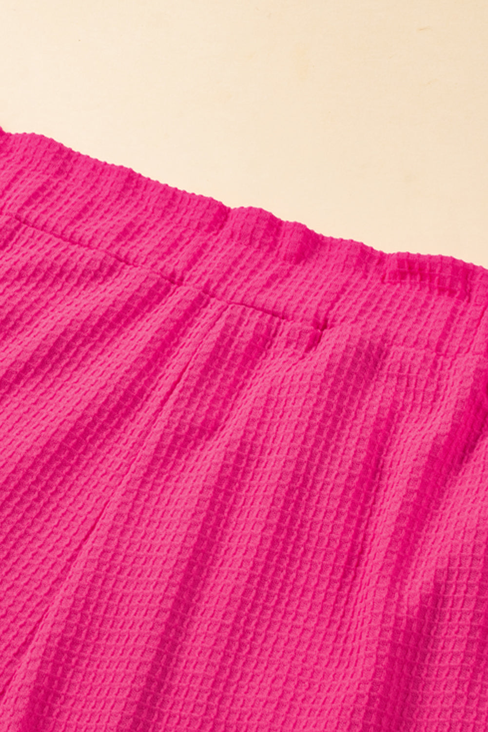 Bright Pink Plus Size Rolled Edge Ruffled Elastic Waist Textured Shorts