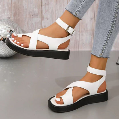 Crisscross Open Toe Platform Sandals White
