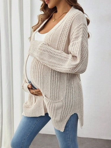 Loose Casual Semi-Sheer Long Sleeve Maternity Sweater Jacket for Winte