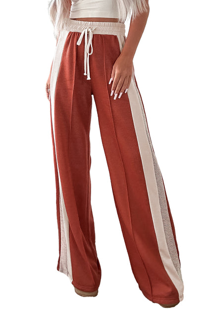 Flamingo Color Block Drawstring High Waist Wide Leg Pocket Pants