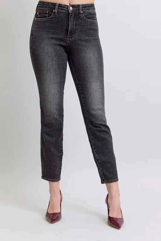 Judy Blue Full Size Midi Rise Tummy Control Slim Jeans Plus Size BK / 24W BK / 0(24) BK / 1(25) BK / 24W-BK / 0(24)-BK / 1(25)-BK / 3(26)-BK / 5(27)-BK / 7(28)-BK / 9(29)-BK / 11(30)-BK / 13(31)-BK / 15(32)-BK / 14W-BK / 16W-BK / 18W-BK / 20W-BK / 22W-
