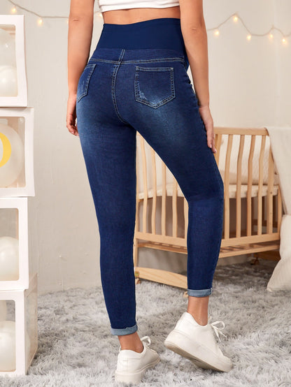 Chic and Comfy: Maternity High-Waist Ripped Skinny Jeans