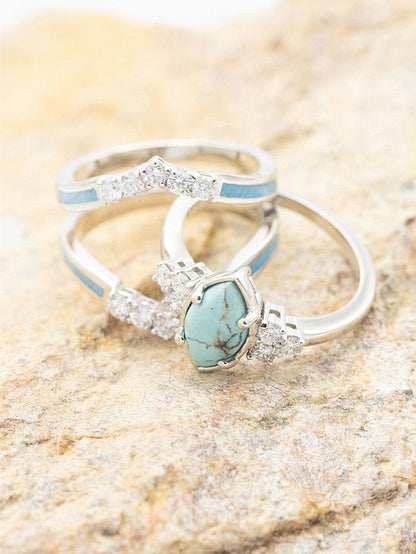Elegant Hollow Turquoise Ring with Delicate Rhinestones - Perfect for Engagements 5 6 