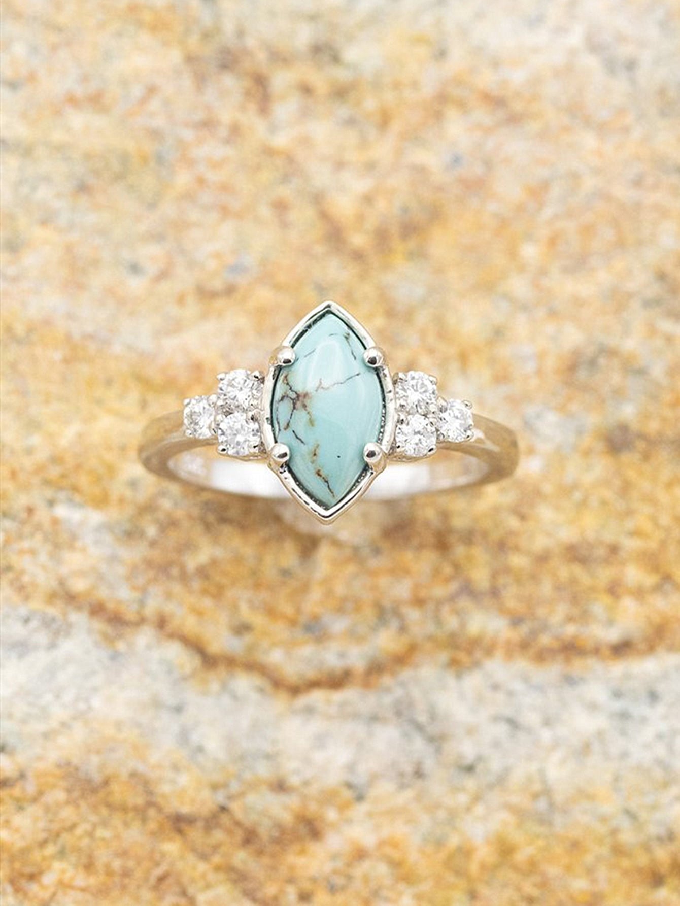 Elegant Hollow Turquoise Ring with Delicate Rhinestones - Perfect for Engagements 5 6 