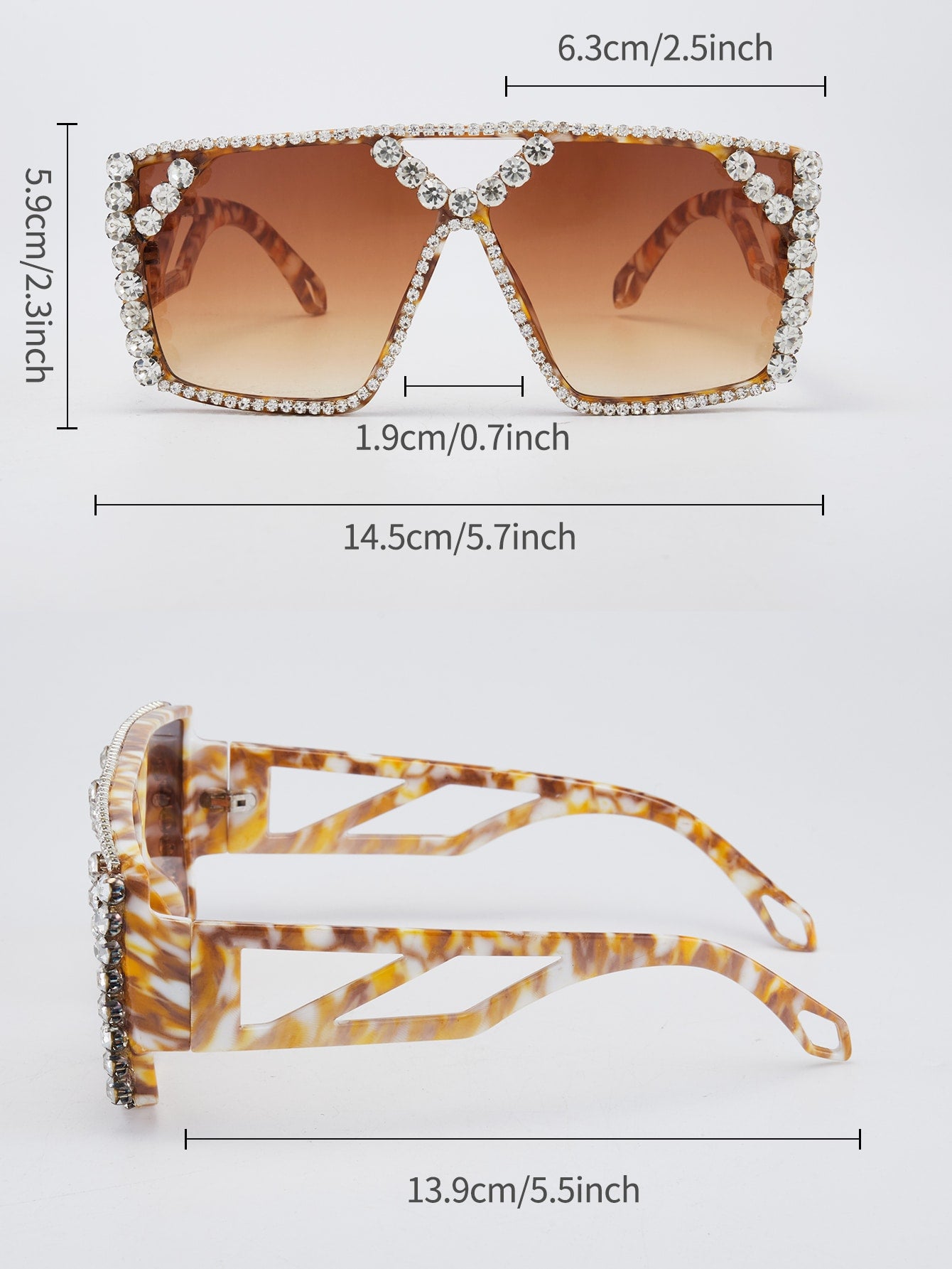 Chic Geometric Oversized Hollow-Out Sunglasses with Rhinestone Accents – Perfect for Beach Days and Trendy Street Looks!