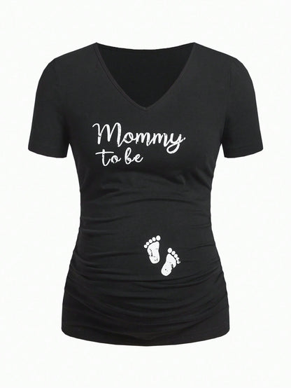 Modmama Maternity Footprint and Slogan Graphic Ruched Side Tee