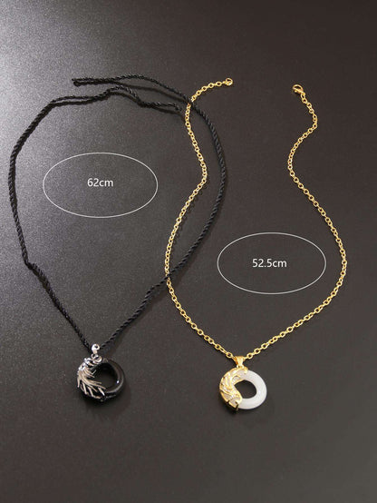 Couple's Harmony: Stylish Round Charm Necklace Set for Men - Perfect Gift for Jewelry Lovers one-size one-size-