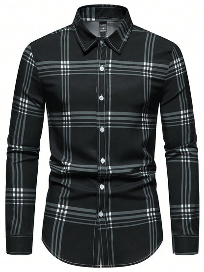 Chic Plaid Print Graphic Collar Shirt for Men - Perfect Casual Look for Any Outing