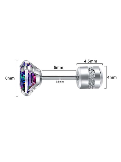Colorful Zirconia Spiral Earrings in Titanium Steel Colorful / 6.0mm Silver / 6.0mm Colorful / 6.0mm-Silver / 6.0mm-