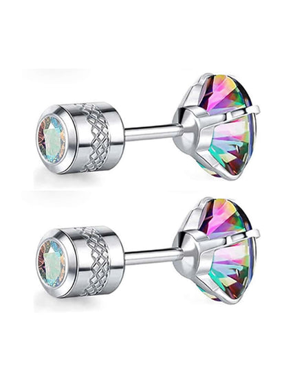 Colorful Zirconia Spiral Earrings in Titanium Steel Colorful / 6.0mm Silver / 6.0mm Colorful / 6.0mm-Silver / 6.0mm-