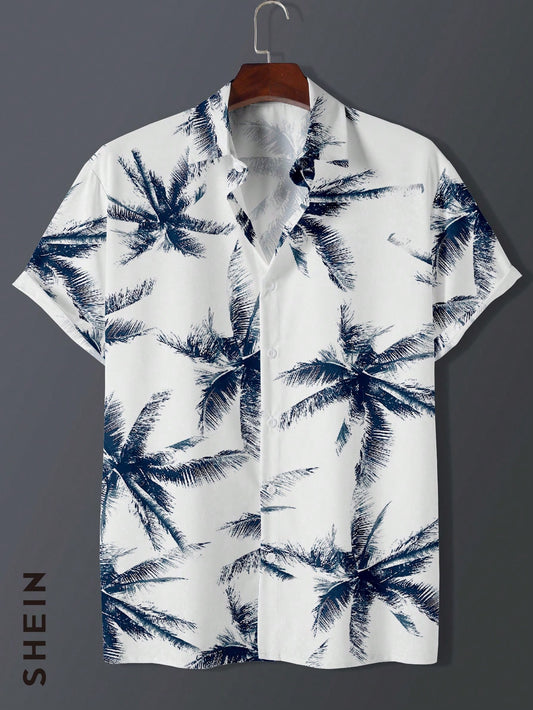 Men's Summer Tropical Print Short Sleeve Shirt - Stylish Beach Ready Attire