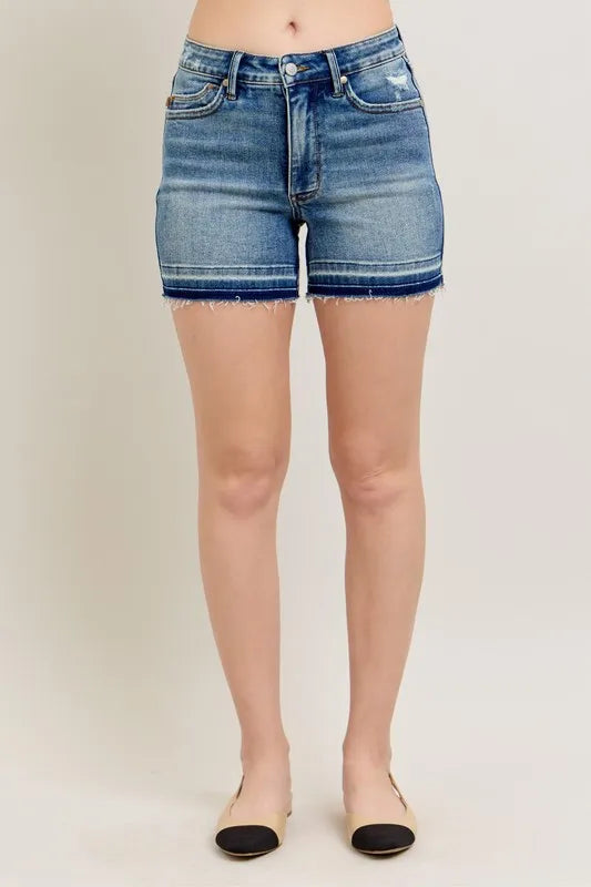 Judy Blue Mr Tummy Control Vintage Wash Release Hem Shorts MD / S MD / M MD / L MD / S-MD / M-MD / L-MD / 2XL-MD / XL-MD / 3XL-MD / 1XL-