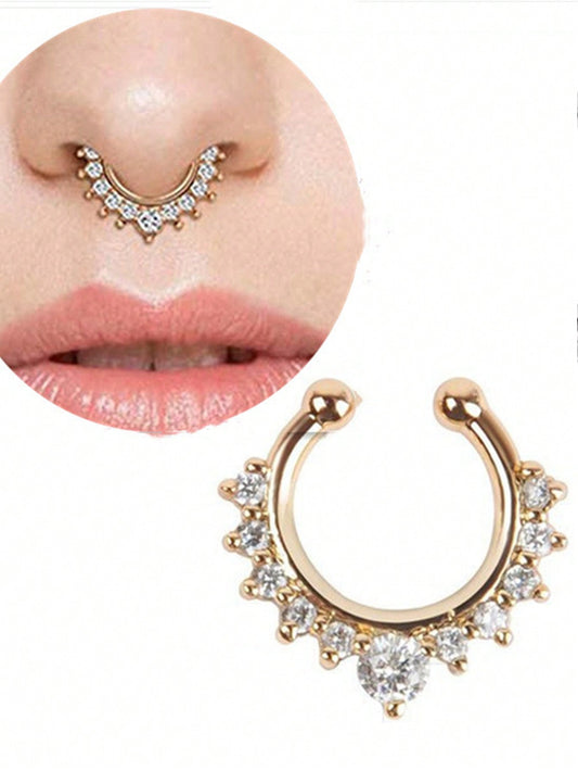 Sparkling Alloy Rhinestone Non-Piercing Nose Clip – Elegant Accessory for Effortless Style!