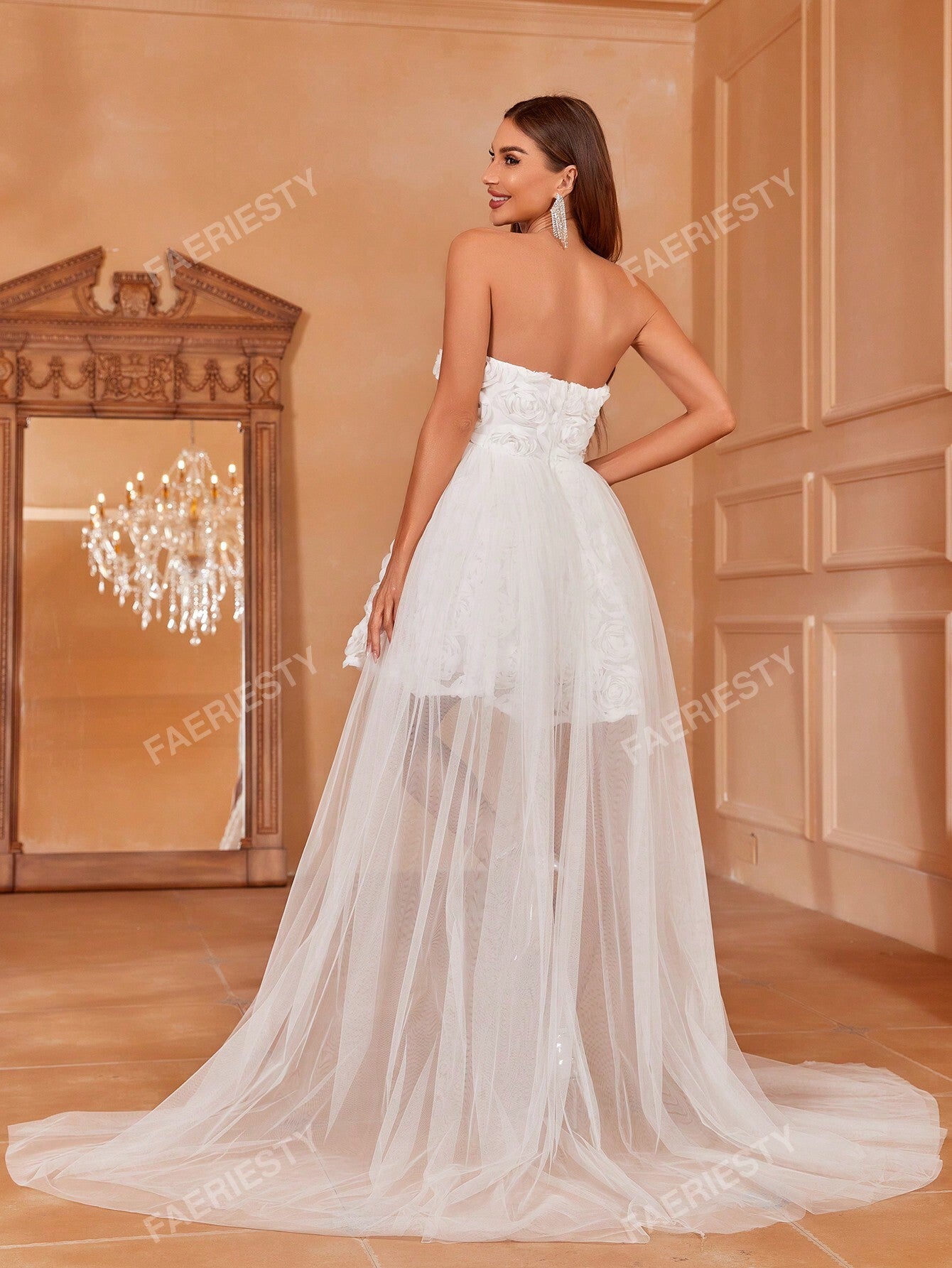 Mini Bridal Gown with 3D Flowers – Lightweight Tulle Dress for Summer Weddings XS S M XS-S-M-L-XL-