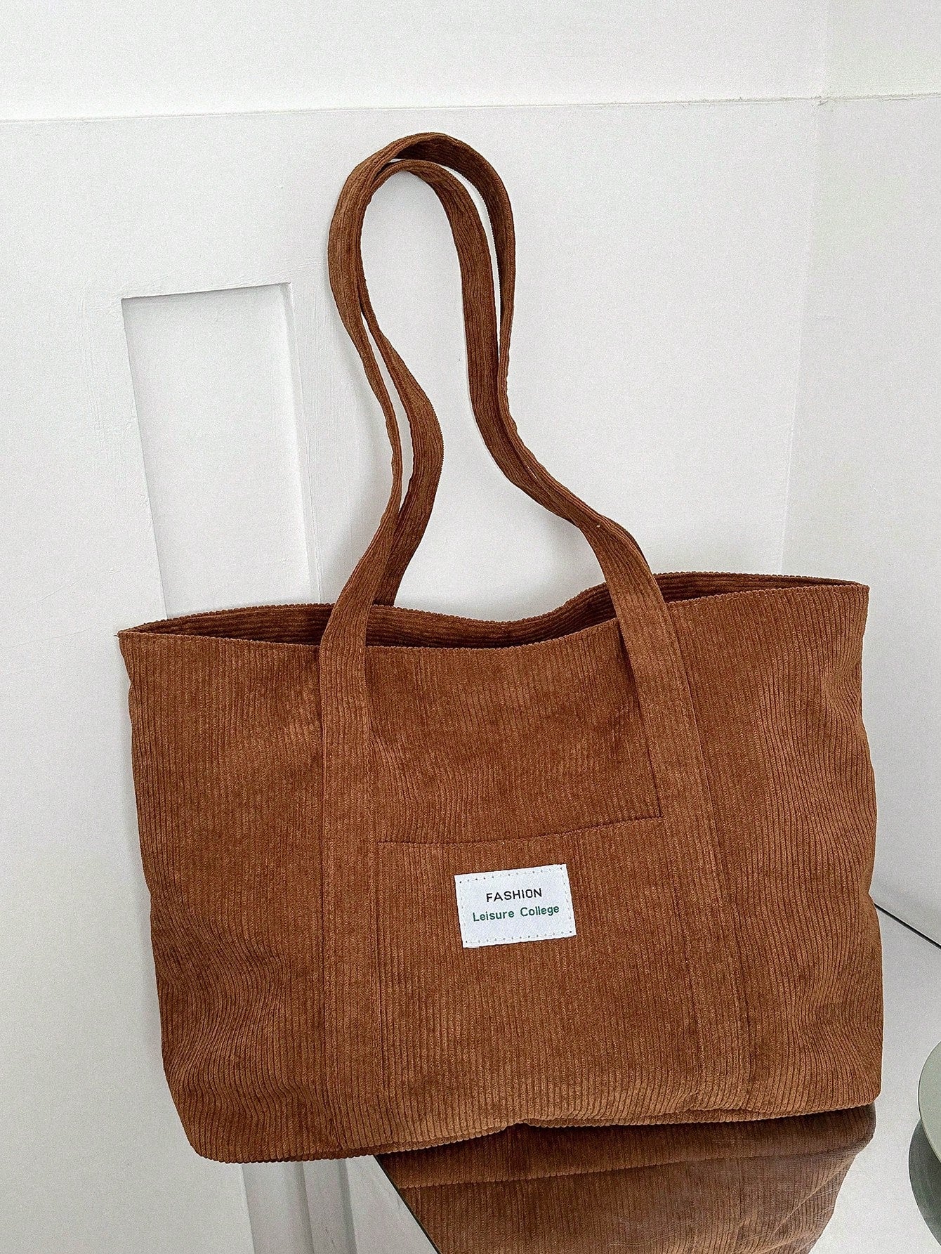 Spacious Corduroy Tote Bag – Perfect for Fall & Winter Adventures! Black / one-size Beige / one-size 