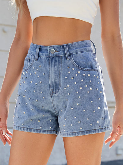 Rhinestone Washed High Waist Denim Shorts Black / S Medium / 2XL Black / M Black / S-Medium / 2XL-Black / M-Black / L-Black / XL-Black / 2XL-Medium / S-Medium / M-Medium / L-Medium / XL-