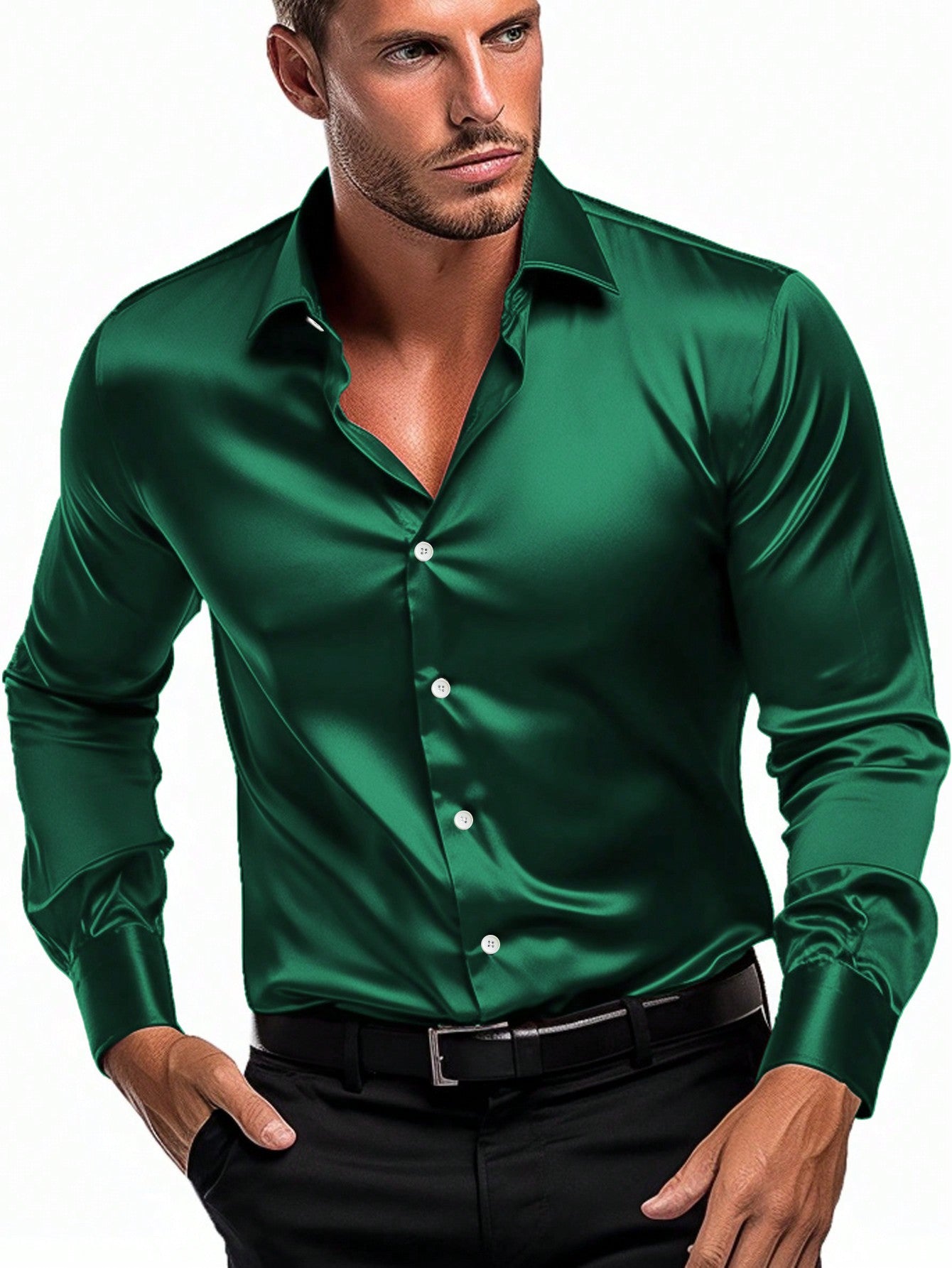 Classic Men's Solid Button-Up Shirt - Timeless Style and Versatile Comfort