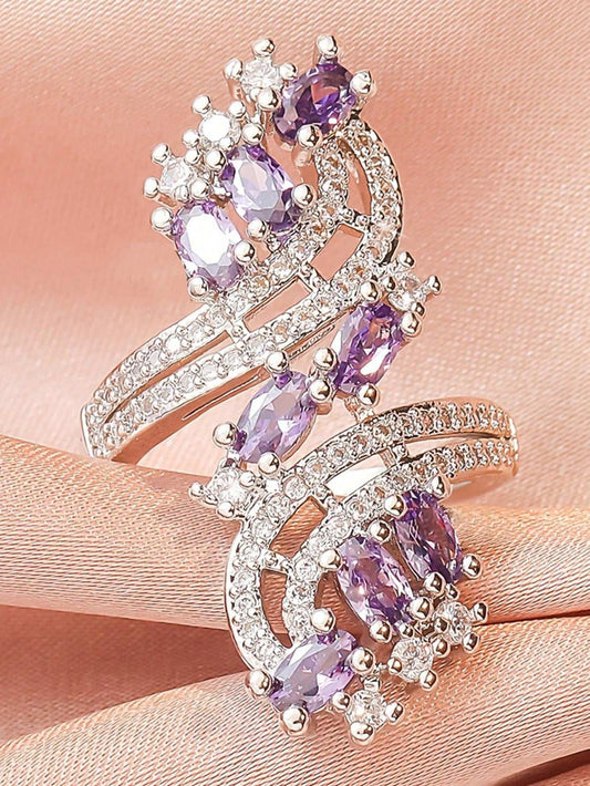 Exquisite Amethyst & Cubic Zirconia Exaggerated Engagement Ring - A Stunning Bridal Promise Piece 6 7 8 6-7-8-9-10-White - size 6-1089-White - size 7-1089-White - size 8-1089-White - size 9-1089-White - size 10-1089-Pink - size 6-1504-Pink - size 7-1504-Pink - Size 8-1504-Pink - size 9-1504-Pink - size 10-1504-