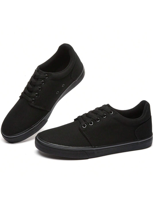 Men's Classic Canvas Sneakers: Comfortable Low-Top Lace-Up Black