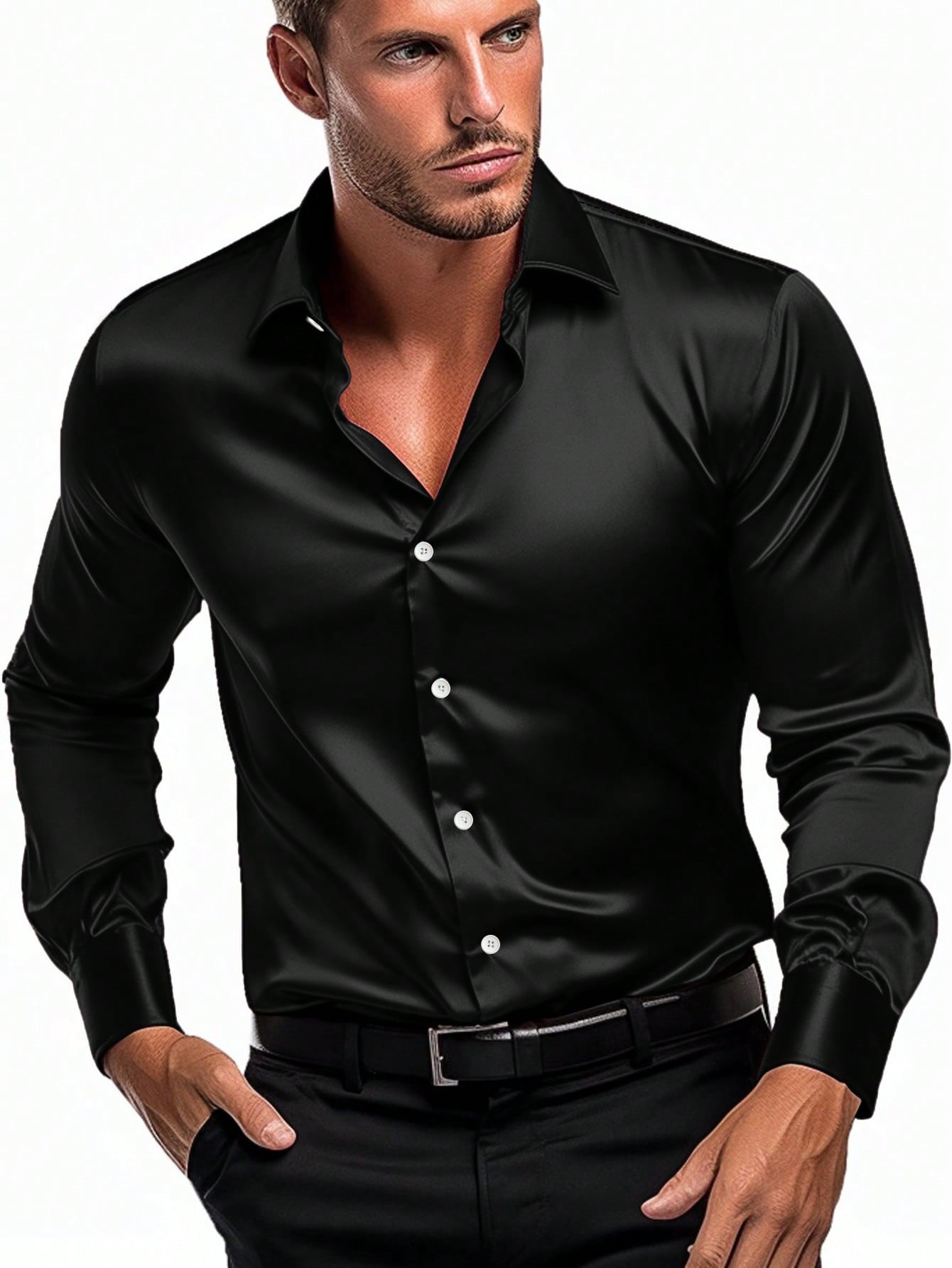 Classic Men's Solid Button-Up Shirt - Timeless Style and Versatile Comfort