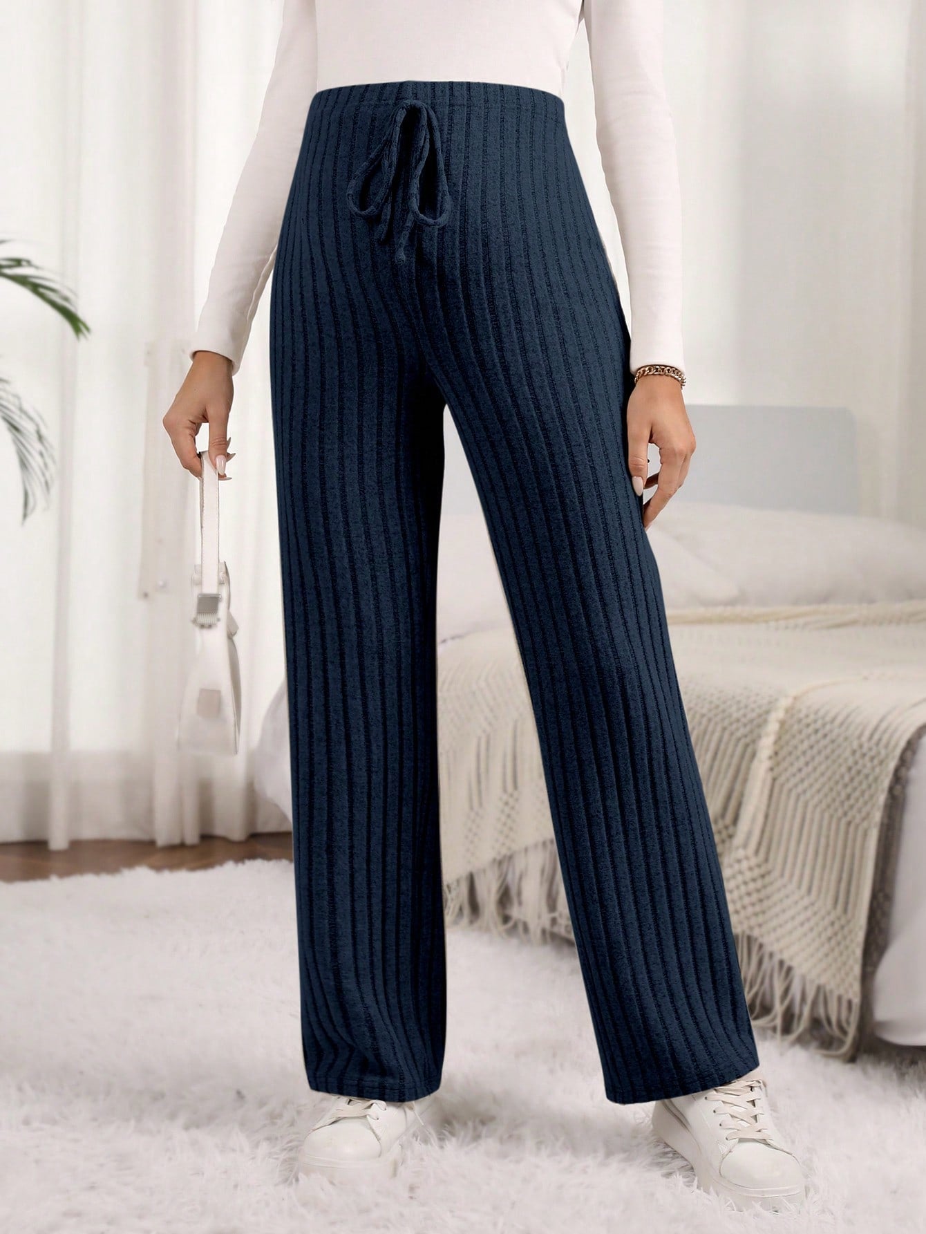 Maternity Solid Color Ribbed Pants with Adjustable Waistband