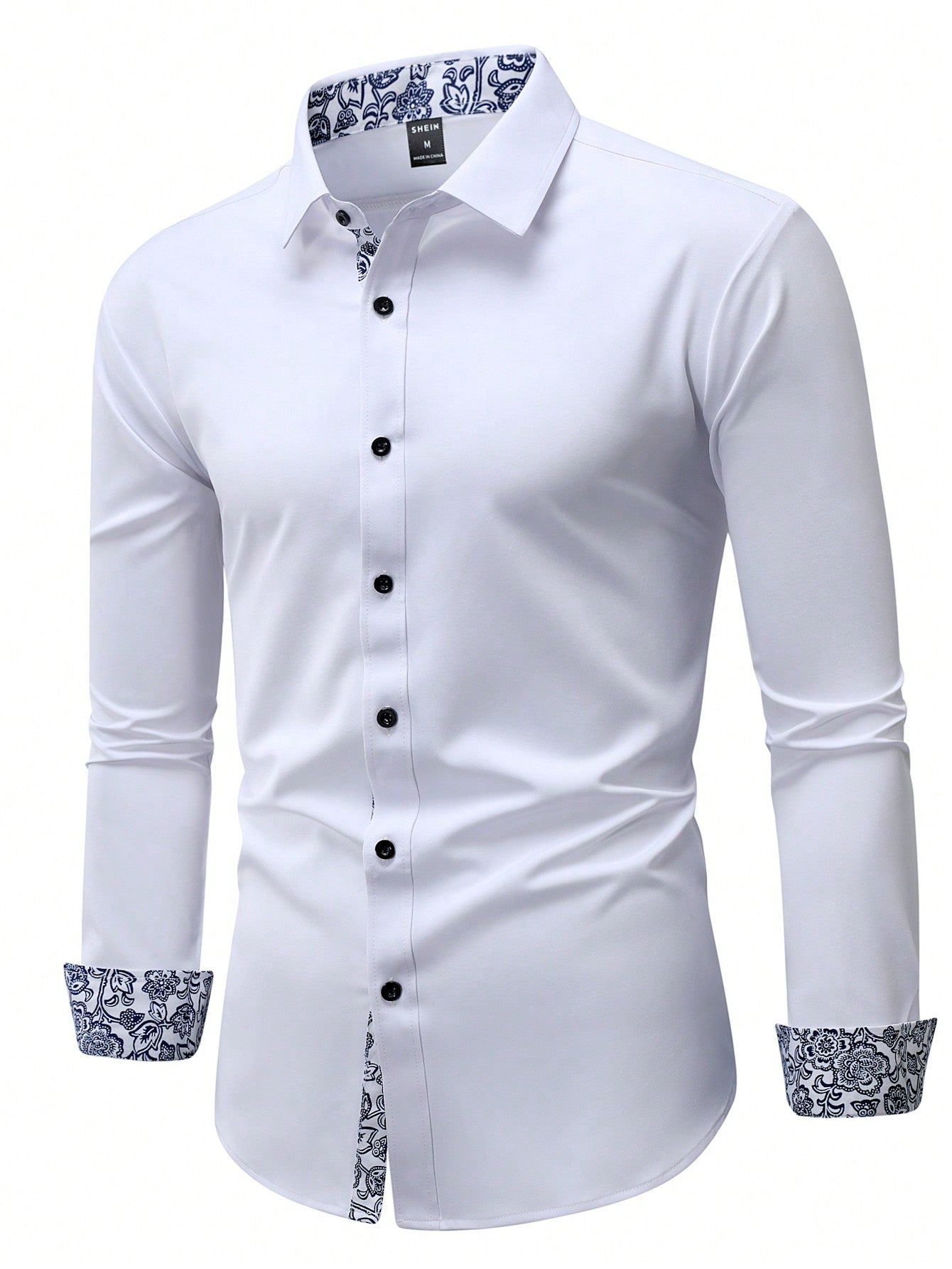 Autumn Elegance: Floral Print Long Sleeve Shirt for Men