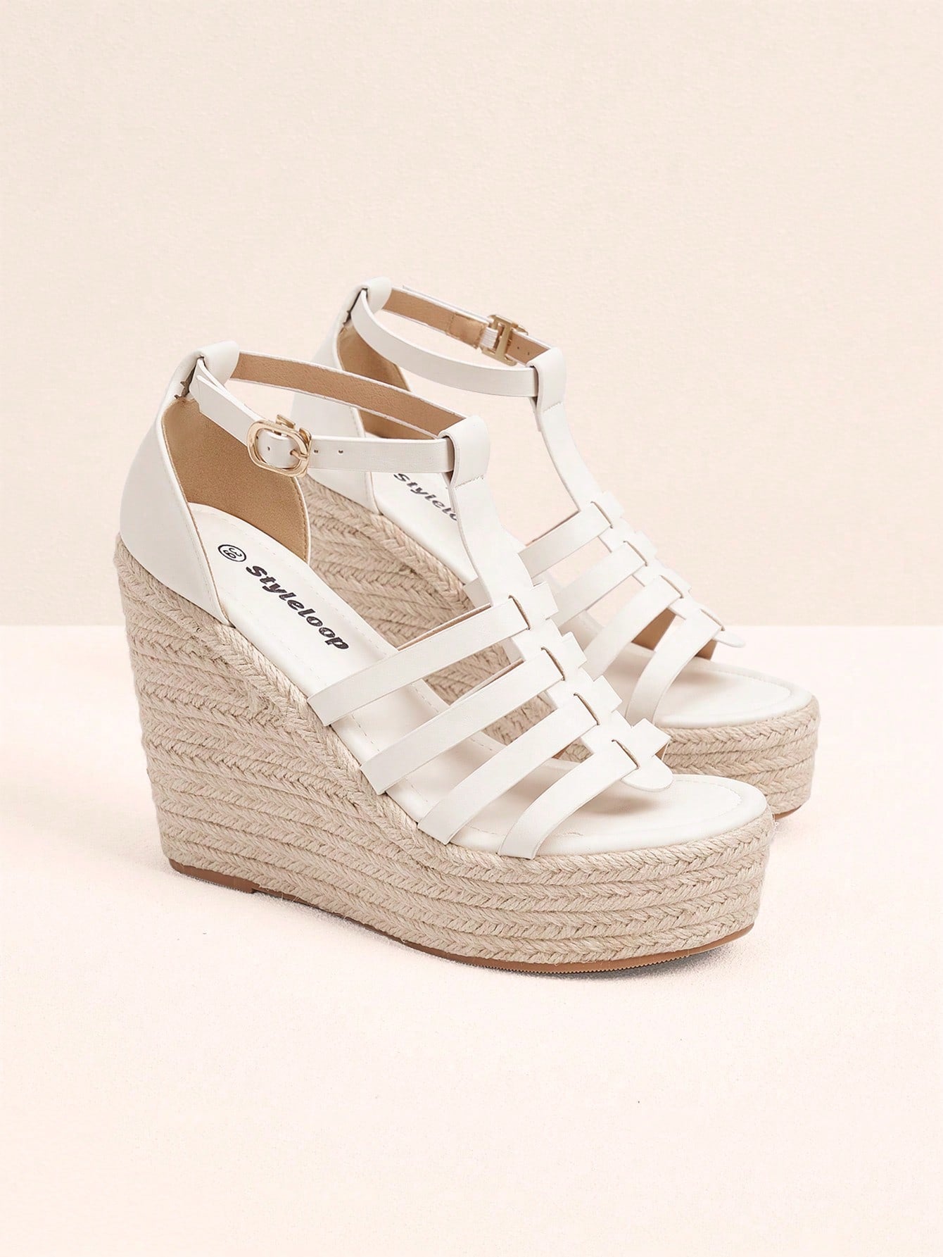 Bohemian Striped White Wedge Sandals with Jute Rope Accents EUR38 / Brown EUR39 / Brown EUR40 / Brown EUR38 / Brown-EUR39 / Brown-EUR40 / Brown-EUR41 / Brown-EUR42 / Brown-EUR38 / White-EUR39 / White-EUR40 / White-EUR41 / White-EUR42 / White-