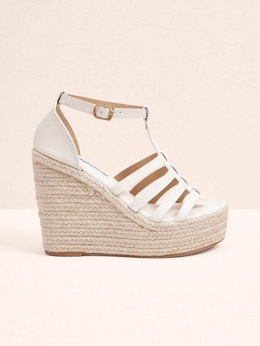 Bohemian Striped White Wedge Sandals with Jute Rope Accents EUR38 / Brown EUR39 / Brown EUR40 / Brown EUR38 / Brown-EUR39 / Brown-EUR40 / Brown-EUR41 / Brown-EUR42 / Brown-EUR38 / White-EUR39 / White-EUR40 / White-EUR41 / White-EUR42 / White-