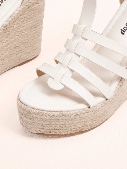 Bohemian Striped White Wedge Sandals with Jute Rope Accents EUR38 / Brown EUR39 / Brown EUR40 / Brown EUR38 / Brown-EUR39 / Brown-EUR40 / Brown-EUR41 / Brown-EUR42 / Brown-EUR38 / White-EUR39 / White-EUR40 / White-EUR41 / White-EUR42 / White-
