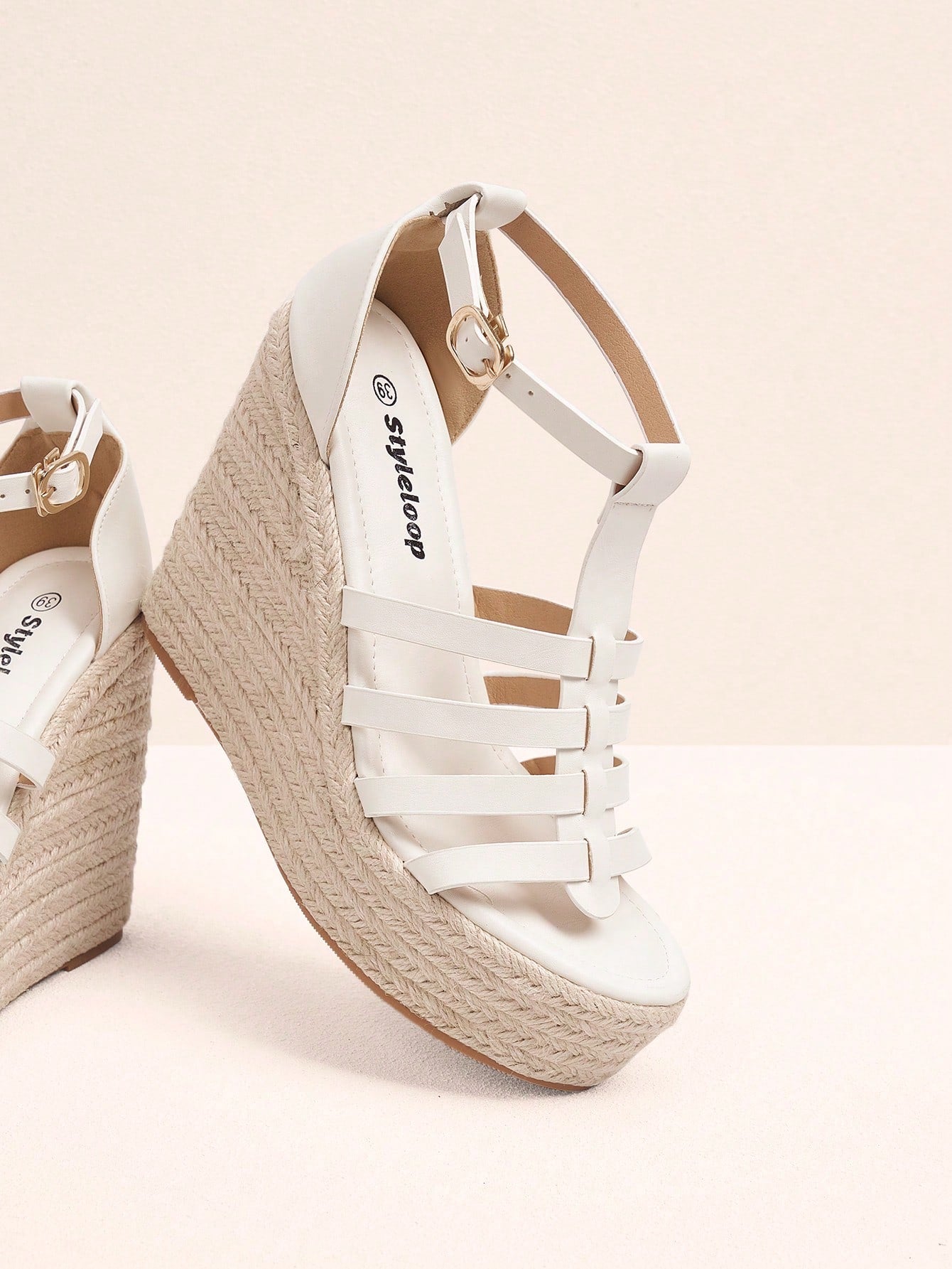 Bohemian Striped White Wedge Sandals with Jute Rope Accents EUR38 / Brown EUR39 / Brown EUR40 / Brown EUR38 / Brown-EUR39 / Brown-EUR40 / Brown-EUR41 / Brown-EUR42 / Brown-EUR38 / White-EUR39 / White-EUR40 / White-EUR41 / White-EUR42 / White-