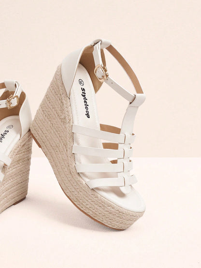 Bohemian Striped White Wedge Sandals with Jute Rope Accents EUR38 / Brown EUR39 / Brown EUR40 / Brown EUR38 / Brown-EUR39 / Brown-EUR40 / Brown-EUR41 / Brown-EUR42 / Brown-EUR38 / White-EUR39 / White-EUR40 / White-EUR41 / White-EUR42 / White-