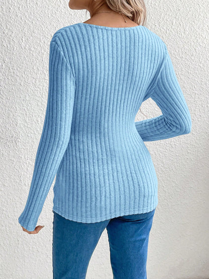 Maternity Solid Color Ribbed Knit T-Shirt With Long Sleeve