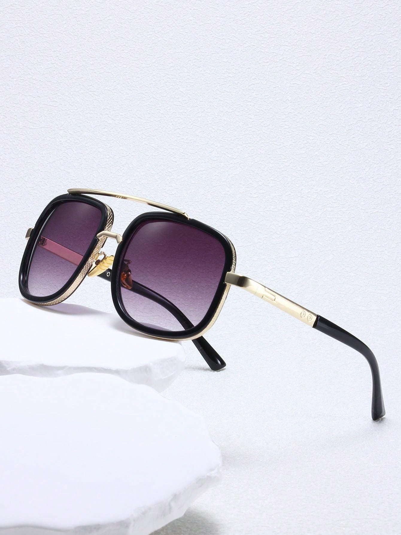 Stylish Men's 2-Piece Gold Frame Sunglasses Set